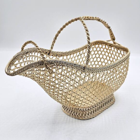 Vintage French Silver Woven Basket Bottle Holder from the Early 20th Century - Picture 2 of 7